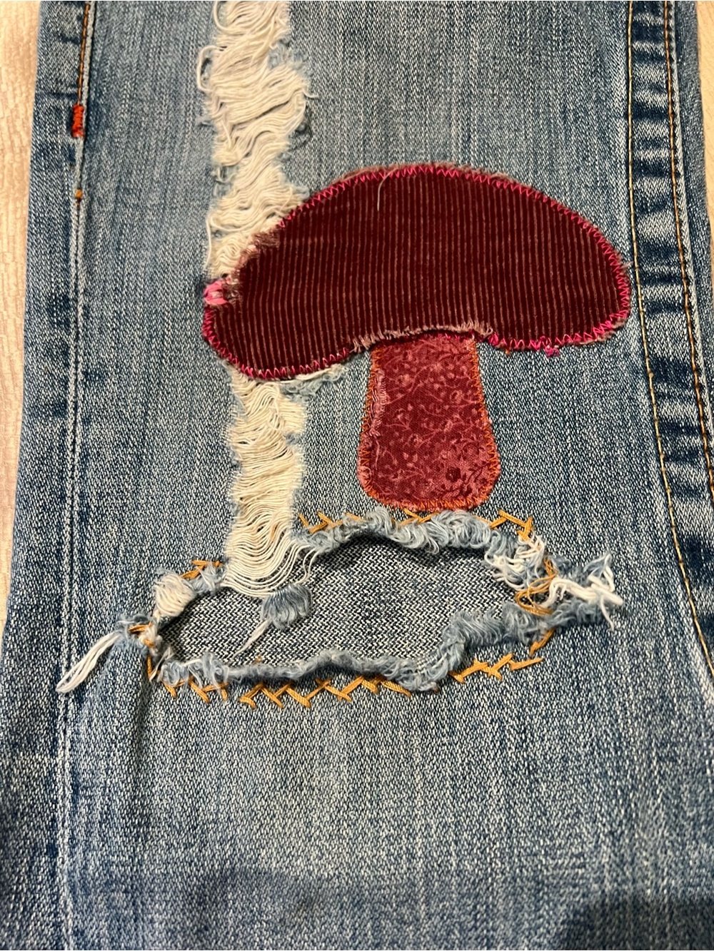 True Religion Blue Flare Jeans with Mushroom & Tree Appliqués - Picture 8 of 9